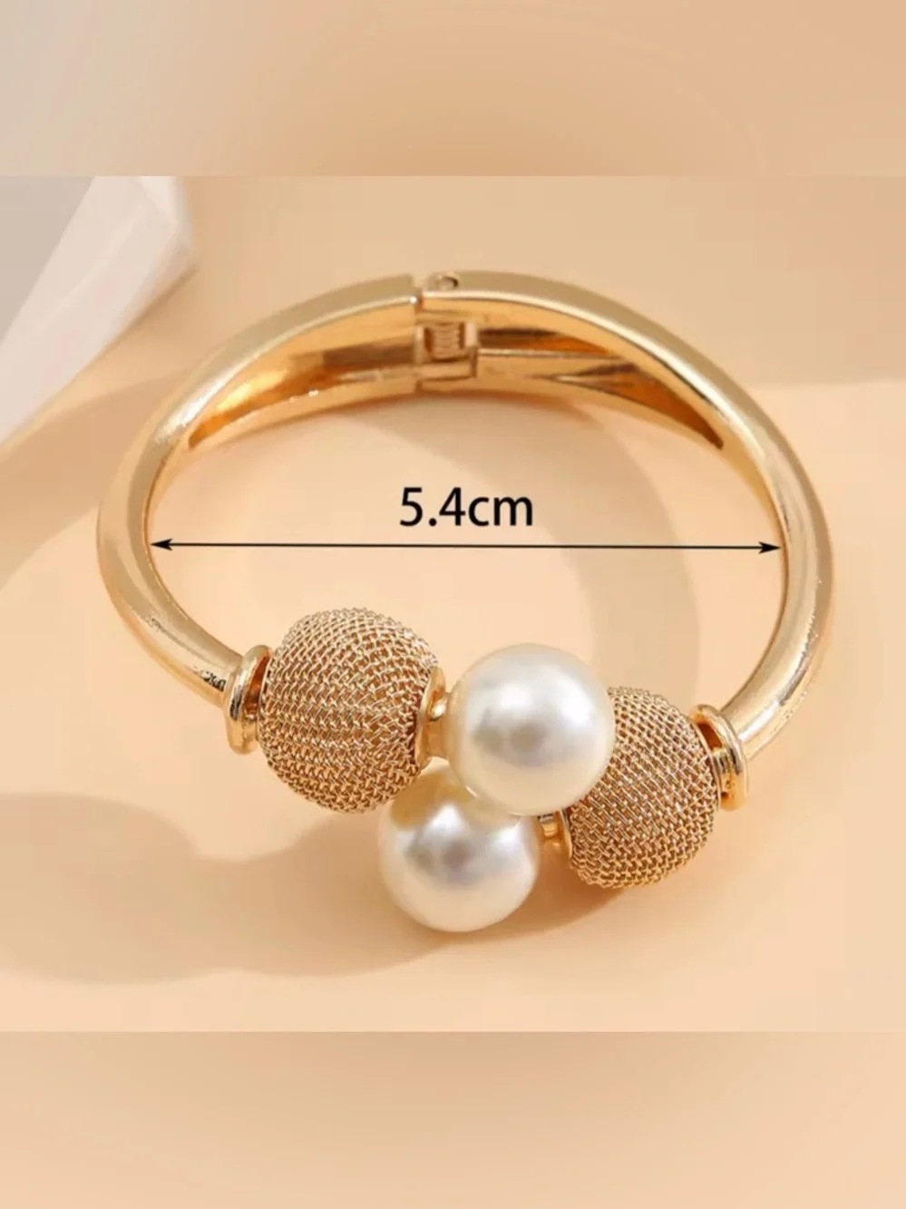 Gold-Tone Pearl Accent Hinged Bangle Bracelet - Picture 4 of 5